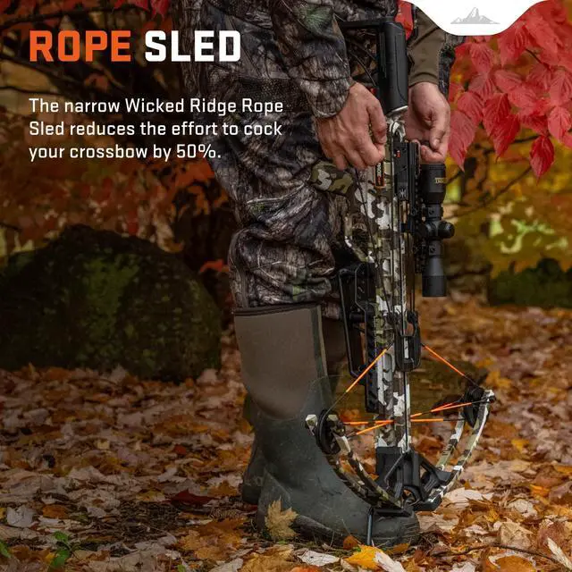 Alt view image 7 of 7 - TenPoint Wicked Ridge Commander M1 Lightweight and Compact Profile Crossbow with Rope-Sled and Fully Coated 4x Multi-Line Scope (Peak Camo)