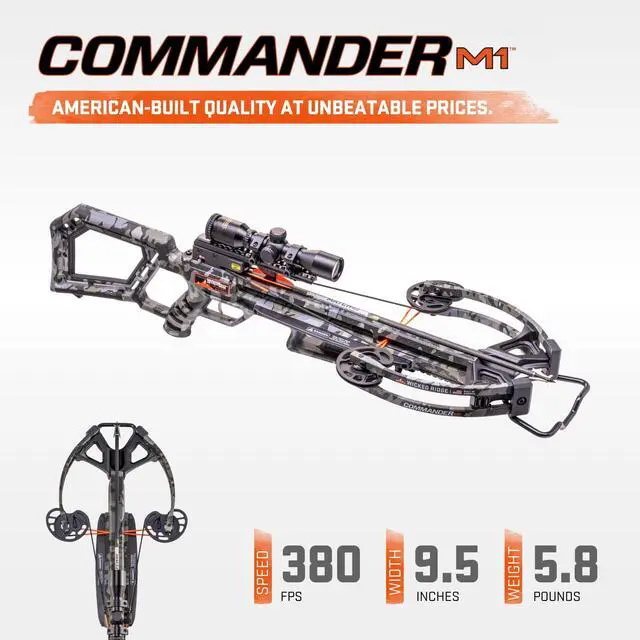Alt view image 5 of 7 - TenPoint Wicked Ridge Commander M1 Lightweight and Compact Profile Crossbow with Rope-Sled and Fully Coated 4x Multi-Line Scope (Peak Camo)