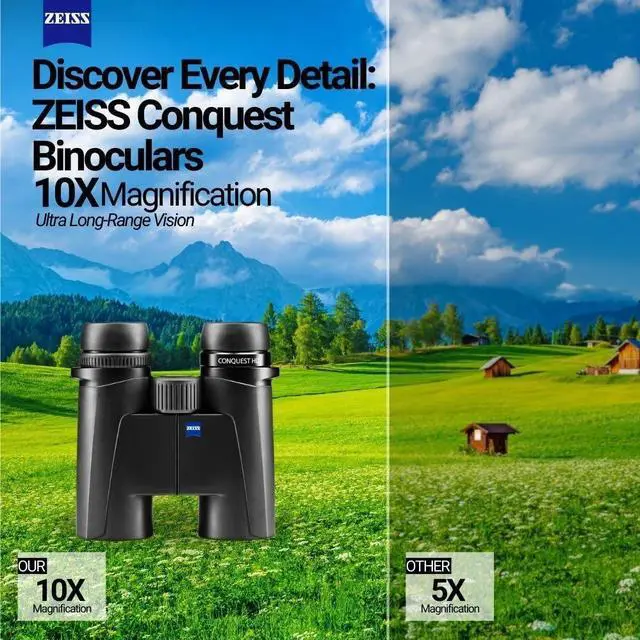 Alt view image 3 of 7 - Zeiss Conquest HDX 10x32 Binocular with 90 Percent Light Transmission and Rugged Design (Black) Bundle with Zeiss Binocular Comfort Carrying Strap and Zeiss Lens Cleaning Kit (3 Items)