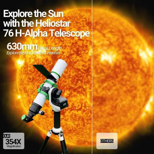 Alt view image 2 of 6 - Celestron Heliostar 76 H-Alpha 76mm Aperture Telescope Bundle with SolarQuest Solar Tracking Mount and HelioFind Solar Finder (2 Items)