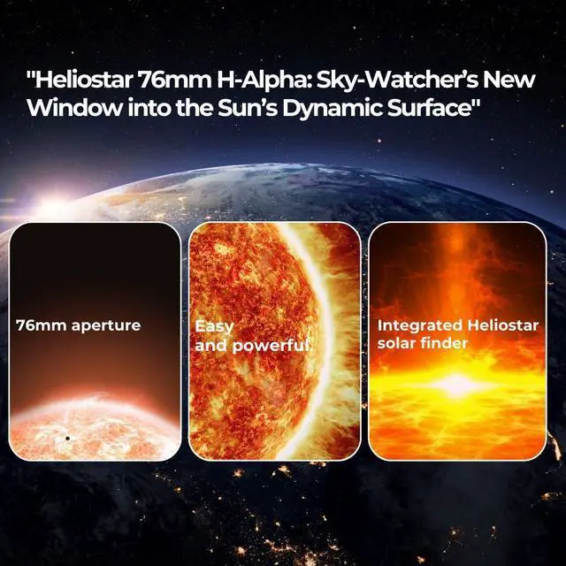 Alt view image 3 of 6 - Celestron Heliostar 76 H-Alpha 76mm Aperture Telescope Bundle with SolarQuest Solar Tracking Mount and HelioFind Solar Finder (2 Items)