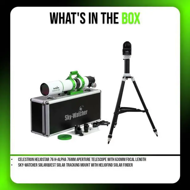 Alt view image 5 of 6 - Celestron Heliostar 76 H-Alpha 76mm Aperture Telescope Bundle with SolarQuest Solar Tracking Mount and HelioFind Solar Finder (2 Items)