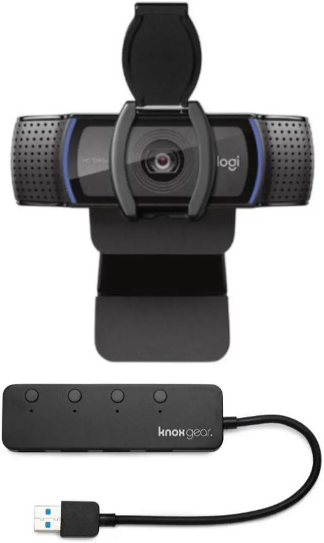 Alt view image 7 of 12 - Logitech C920S Pro HD Webcam Bundled with Knox Gear 4-Port 3.0 USB Hub