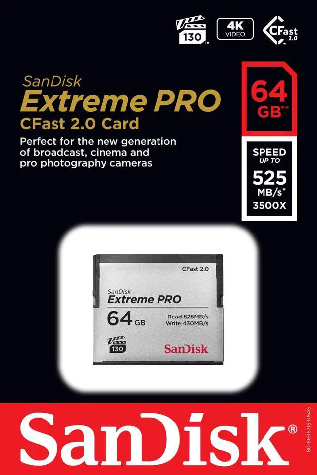 Alt view image 3 of 16 - SanDisk - SDCFSP-064G-A46D - SanDisk Extreme Pro 64 GB CFast Card - 525 MB/s Read - 430 MB/s Write - Lifetime Warranty