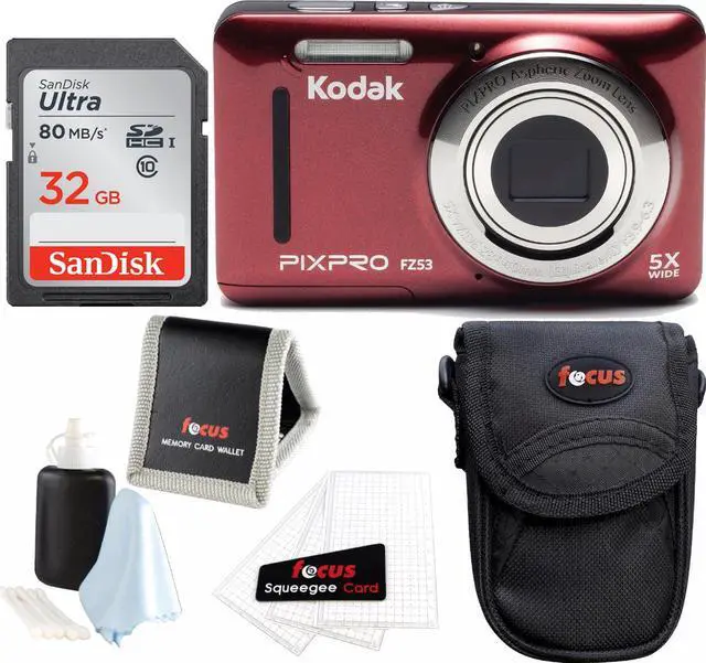 Main image of Kodak PIXPRO Friendly Zoom FZ53 (Red) w/ 32GB SD Card & Case Bundle