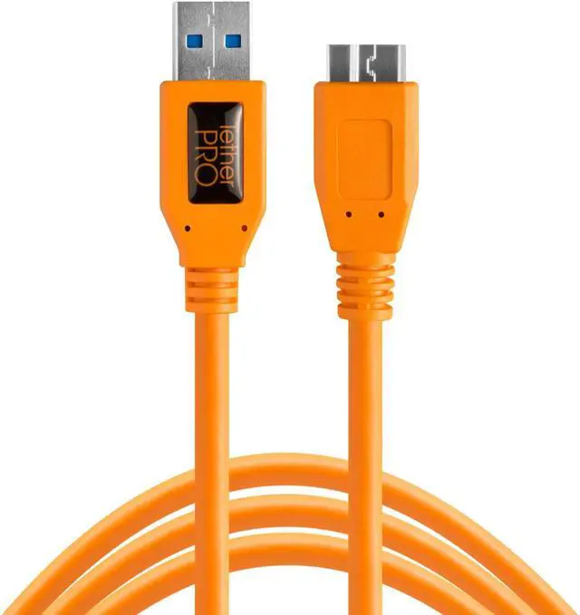 Alt view image 2 of 14 - Tether Tools 15 Ft TetherPro USB 3.0 Male A to Micro-B Cable (Hi-Visibility Ora