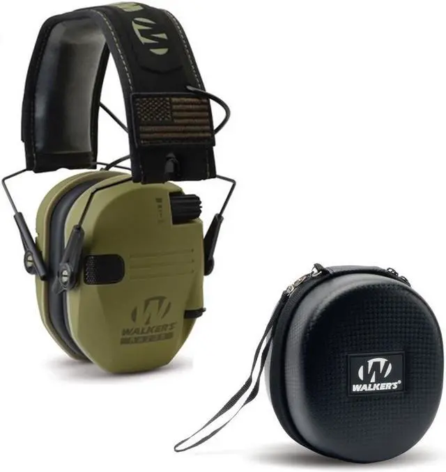 Main image of Walker's Razor Slim Electronic Muff (OD Green Patriot) with Protection Case