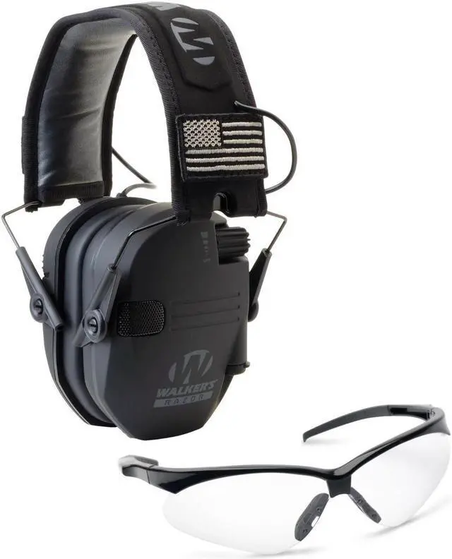 Main image of Walker’s Razor Slim Electronic Muff (Black Patriot Version) with Glasses (Clear)