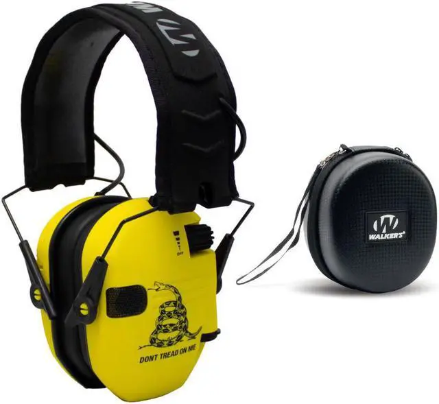 Main image of Walker’s Razor Shooting Muffs (Don't Tread On Me Yellow) with Protective Case