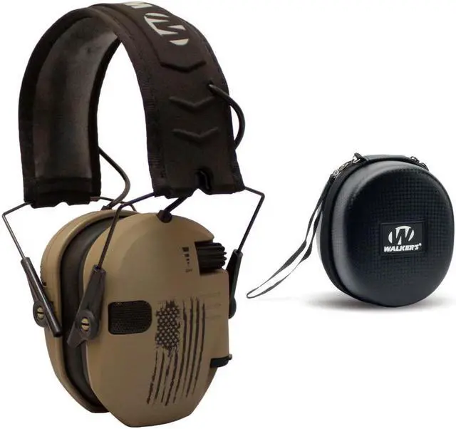Main image of Walker’s Razor Shooting Muffs (Distressed Flag) with Protective Case