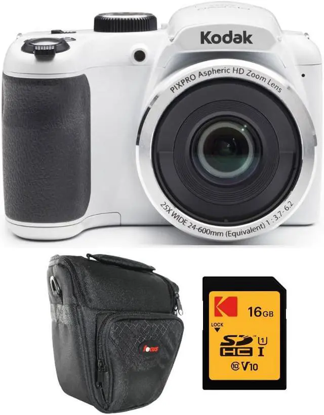 Main image of Kodak PIXPRO AZ252 Astro Zoom 16MP,  25X Zoom Digital Camera (White) with Kodak 16GB SD Card  and travel bag bundle