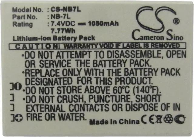 Alt view image 5 of 5 - Battery for Canon PowerShot G10 IS G11 G12 NB7L NB-7L Camera CS-NB7L 7.4v 1050mA
