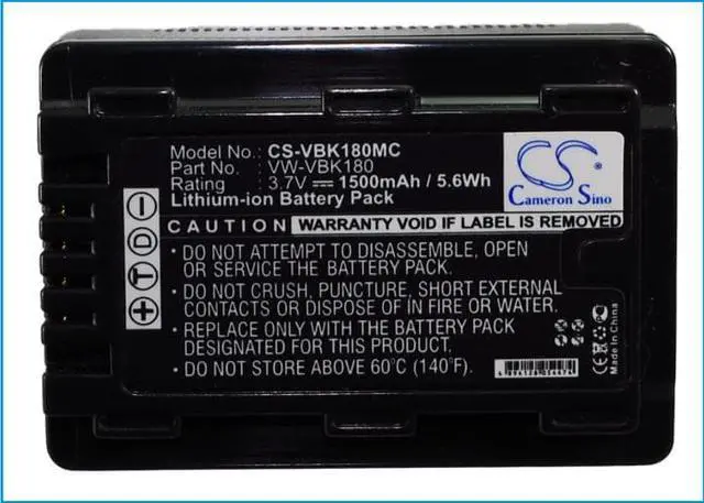 Alt view image 5 of 5 - Battery for Panasonic HDC-SDX1 SDR-S50 SDRT95 VW-VBK180 VW-VBK180E-K VW-VBK180-K