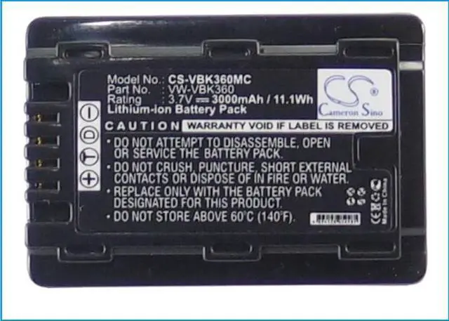 Alt view image 5 of 5 - Battery for Panasonic HC-V10 HC-V500 HC-V700 SDR-S50 SDR-T55 VW-VBK360 3000mAh