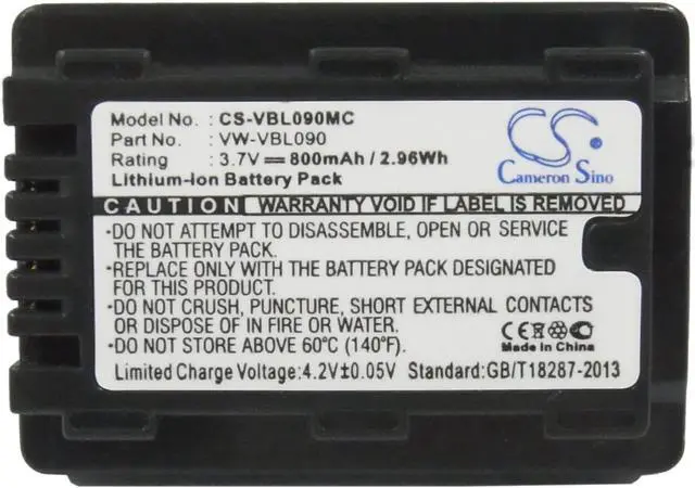 Alt view image 5 of 5 - Battery for Panasonic HDC-HS60K HDC-SD60S SDR-H85A SDR-T50K VW-VBL090 800mAh