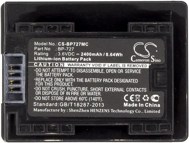 Alt view image 3 of 5 - Battery for Canon BP727 Vixia HF R306 LEGRIA R36 R37 R38 R800 BP-727 2400mAh