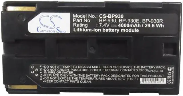 Alt view image 5 of 5 - Battery for Canon C2 MV20 MV200 V40 V400 V500 H1S BP-930 BP-930E BP-930R 4000mAh