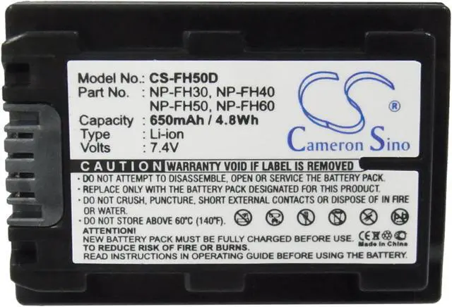 Alt view image 5 of 5 - Battery for Sony CR-HC51E HDR-UX5 DCR-30 NP-FH30 NP-FH40 NP-FH50 NP-FH60 650mAh