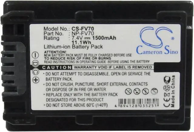 Alt view image 5 of 5 - Battery for Sony HDR-XR150 HDR-CX300 HDR-XR100 NEX-VG10 NEX-VG900 NP-FV70 1500mA
