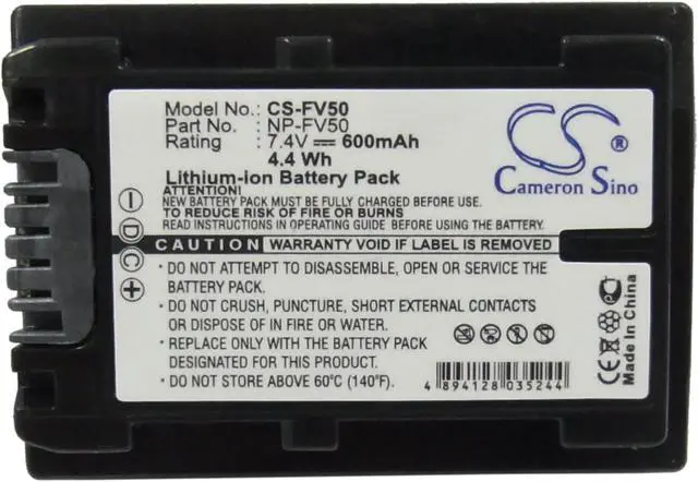 Alt view image 5 of 5 - Battery for Sony HDR-HC9 HDR-PJ20 HDR-PJ50 HDR-UX20 HDR-XR550 NP-FV50 600mAh