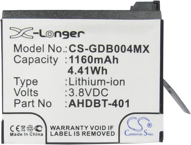 Alt view image 5 of 5 - Battery for Gopro 335-06532-000 AHDBT-401 Go Pro Hero 4 Black Silver 4+ 1160mAh