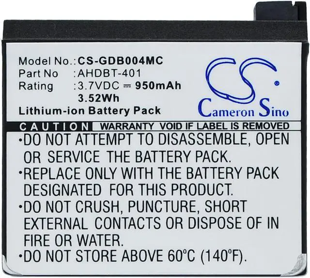 Alt view image 5 of 5 - Battery for GoPro Hero 4 Black Silver 4+ 335-06532-000 AHDBT-401 Go Pro 950mAh