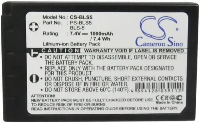 Alt view image 5 of 5 - Battery for Olympus E-PC2 E-PL5 E-P3 PEN E-PL2 E-PL3 E-PM1 BLS-5 BLS-50 PS-BLS5