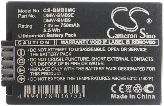 Alt view image 5 of 5 - Battery for Panasonic DMC-FZ100 DMC-FZ40 DMC-FZ60 DMC-FZ70 DMW-BMB9 DMW-BMB9E
