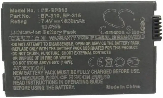 Alt view image 5 of 5 - Battery for Canon DC51 IXY DVM5 MVX4i Optura 600 BP-310 BP-315 CS-BP315 1620mAh