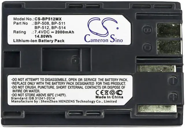 Alt view image 5 of 5 - Battery for Canon 40D 50D G1 G2 G3 ZR60 ZR90 BP-508 BP-511 BP-512 BP-514 2000mAh