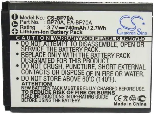 Alt view image 5 of 5 - Battery for Samsung DV100 DV90 PL20 PL80 SL50 BP-70A BP-70EP EA-BP70A SLB-70A