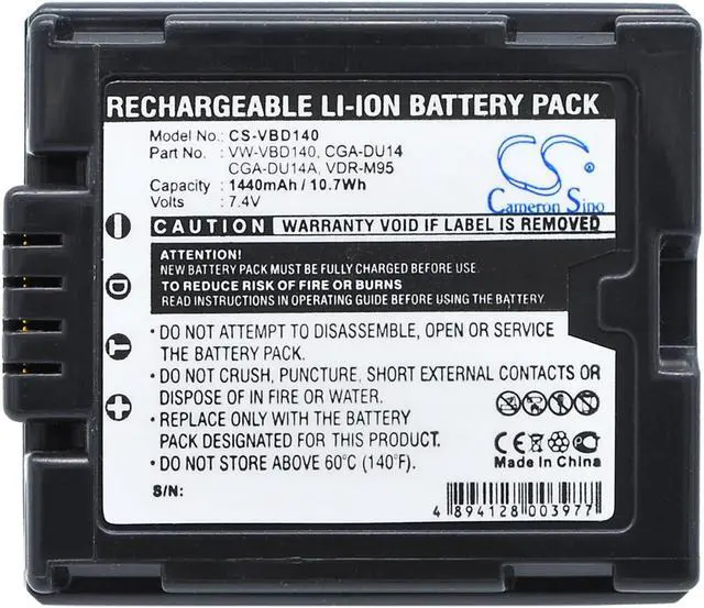 Alt view image 5 of 5 - Battery for Panasonic CGA-DU14 VW-VBD140 HITACHI BZ-BP14S BZ-BP14SW DZ-BP14S