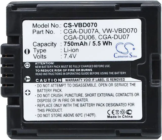 Alt view image 5 of 5 - Battery for Panasonic CGA-DU06 CGA-DU07 CGR-DU07 HITACHI VW-VBD070 DZ-BP7SW