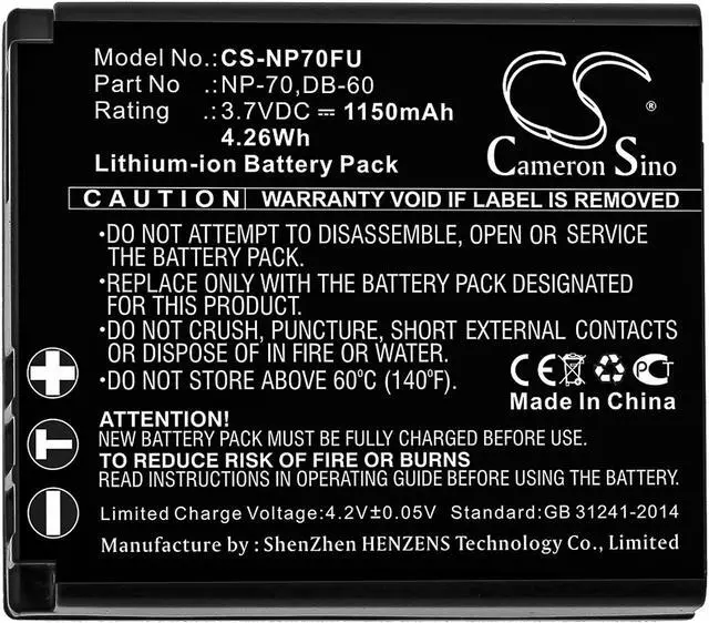Alt view image 3 of 3 - Battery for Panasonic CGA-S005 CGA-S005A Fujifilm NP-70 BP-DC4 Ricoh DB-60 DB-65