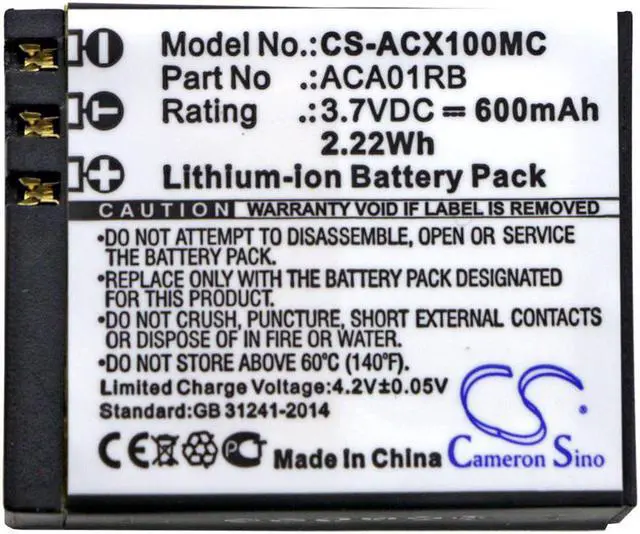 Alt view image 3 of 3 - Battery for ACTIVEON CX Gold Cx HD CXHD ACA01RB Camera CS-ACX100MC 3.7v 600mAh