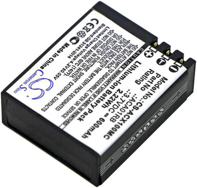 Alt view image 2 of 3 - Battery for ACTIVEON CX Gold Cx HD CXHD ACA01RB Camera CS-ACX100MC 3.7v 600mAh