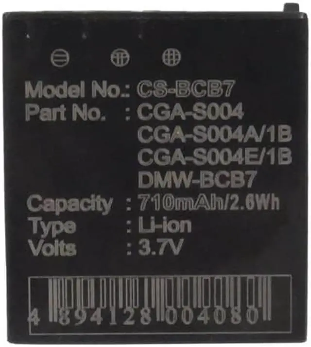 Alt view image 5 of 5 - Battery for Panasonic DMC-FX7 FX2 Lumix DMC-FX2 CGA-S004 CGA-S004E/1B DMW-BCB7
