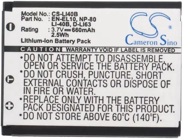Alt view image 5 of 5 - Battery for NIKON EN-EL10 Olympus LI-40B LI-42B Casio NP-80 NP-82 Pentax D-LI63