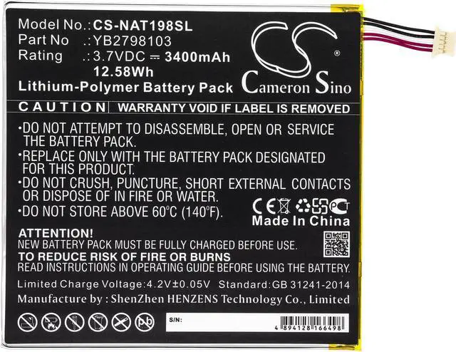 Alt view image 3 of 6 - Battery for ONN ONA19TB002 Tablet 8 8" YB2798103 CS-NAT198SL 3400mAh 12.58Wh