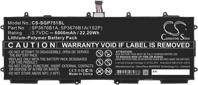 Alt view image 3 of 6 - Battery for Samsung Galaxy Note 10.1 Tab 2 GH43-03562B SP3676B1A SP3676B1A(1S2P)