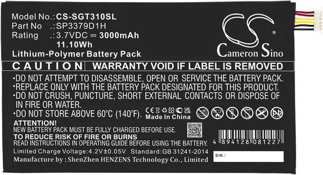 Alt view image 3 of 6 - Battery for Samsung Galaxy Tab 3 8.0 Tab3 SM-T310 T315 AAaD415JS/7-B SP3379D1H