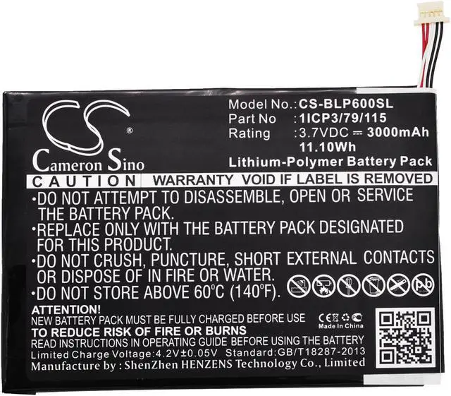 Alt view image 5 of 6 - Battery for BLU P60W TouchBook 7.0 Pro 1ICP3/79/115 Tablet CS-BLP600SL 3000mAh