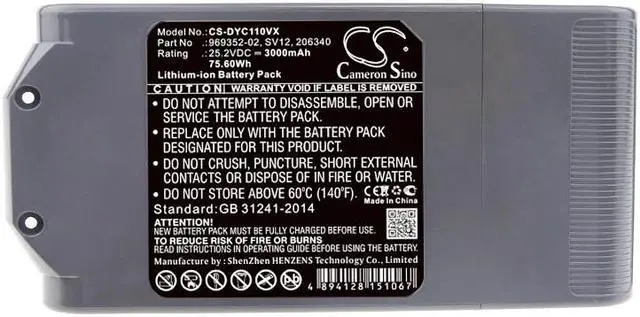 Alt view image 5 of 5 - Battery for Dyson Cyclone V10 Absolute Animal Total Clean 206340 969352-02 SV12