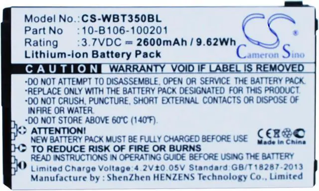 Main image of Battery for Widefly BT350 BT-350 DT350 DT-350 10-B106-100201 CS-WBT350BL