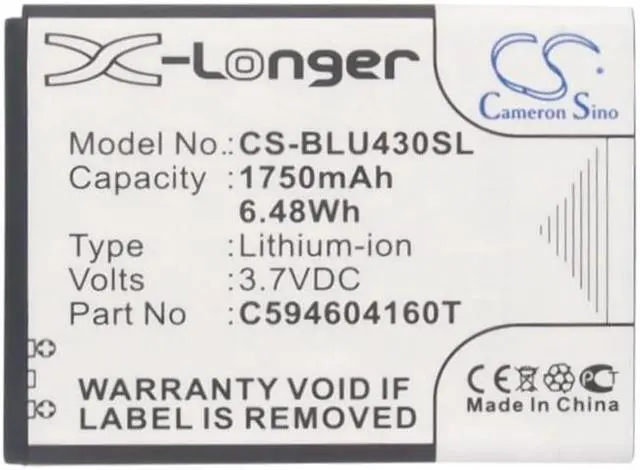 Alt view image 5 of 5 - Battery for BLU D910A VIVO 4.3 C594604160T Mobile SmartPhone CS-BLU430SL 1750mAh