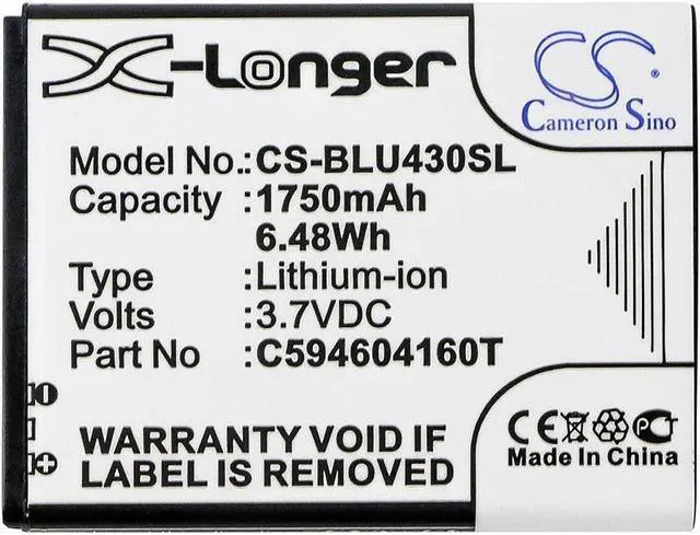 Alt view image 3 of 5 - Battery for BLU D910A VIVO 4.3 C594604160T Mobile SmartPhone CS-BLU430SL 1750mAh