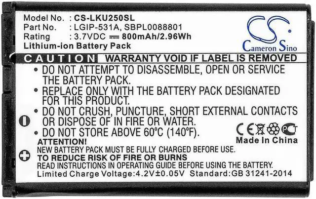 Alt view image 3 of 3 - Battery for T-Mobile LG 236C 237C 440G B470 500G A100 A170 LGIP-531A SBPL0088801