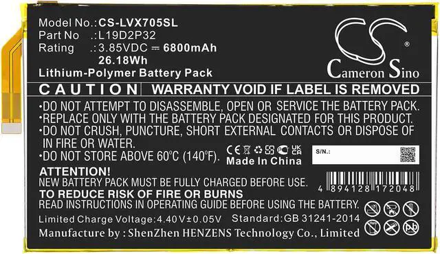 Alt view image 3 of 5 - Battery for Lenovo Yoga Smart Tab YT-X705F L19D2P32 Tablet CS-LVX705SL 3.85v