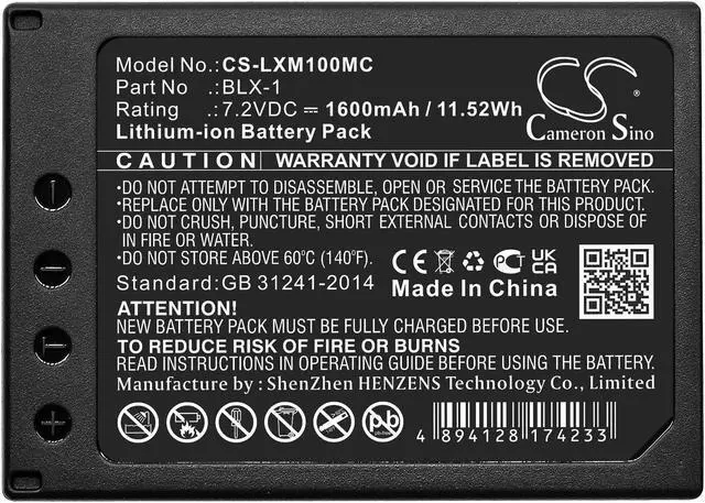 Alt view image 3 of 4 - Battery for Olympus OM SYSTEM OM-1 Mirrorless BLX-1 Camera CS-LXM100MC 1600mAh