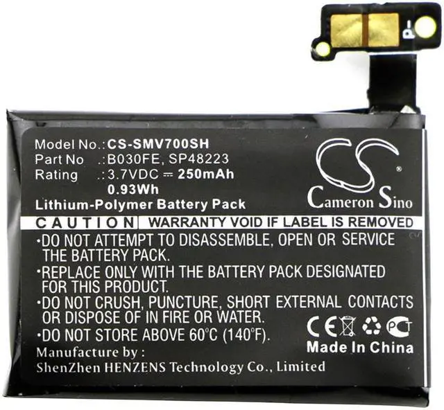 Alt view image 3 of 4 - Battery for Samsung Gear 1 SM-V700 B030FE GH43-03992A SP48223 CS-SMV700SH 250mAh